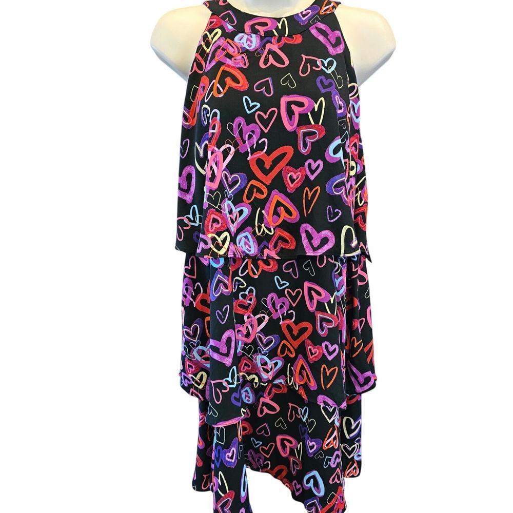NWT neon hearts Valentines layered teired shift dress high neck S whimsical love